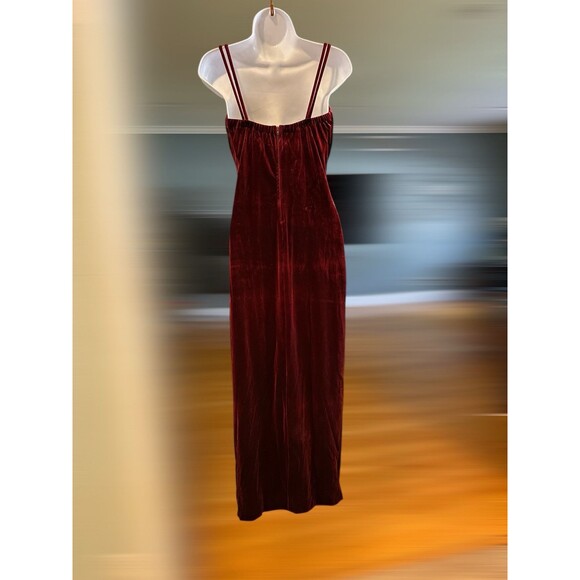 Vintage Dollar Prom Dress Velour Velvet Wine‎ Purple Maxi Halter Slit Formal 90s - Picture 5 of 11